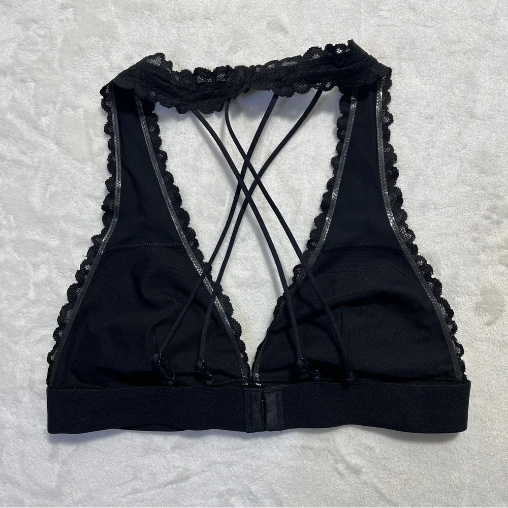 Victoria’s Secret PINK Black Lace Bralette Criss Cross Back M NWOT
